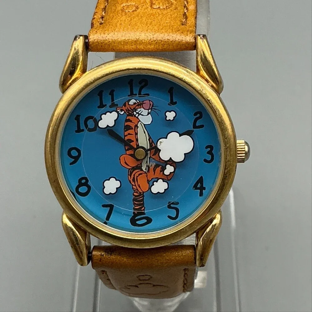 Disney Store Womens Watch 28mm Tigger Blue Dial Leather DS-240 New Battery